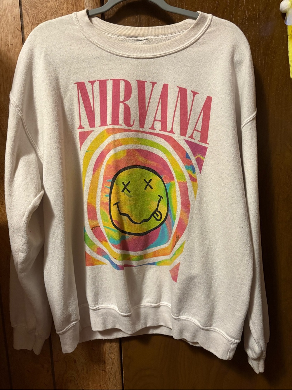 NIRVANA White Crewneck with Pink Logo and Multicolor Graphic